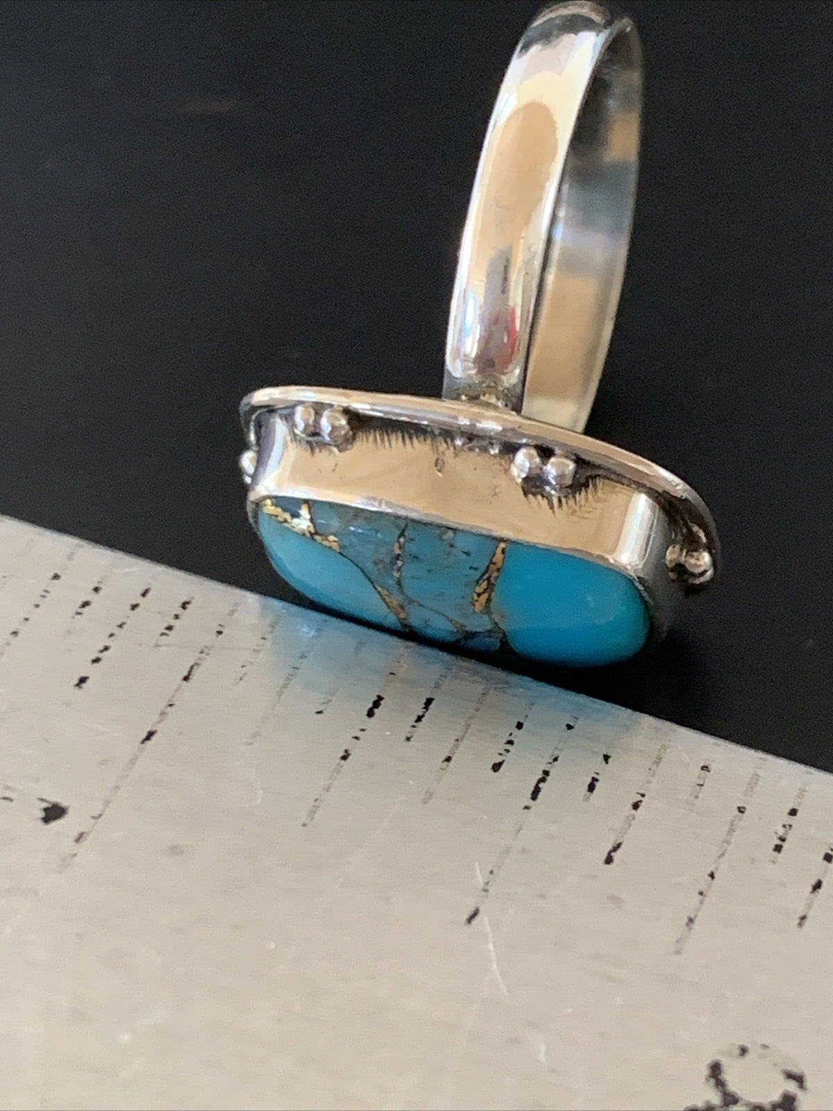 Native Mohave Navajo Sterling Silver Blue Turquoise Ring Size 7 11422