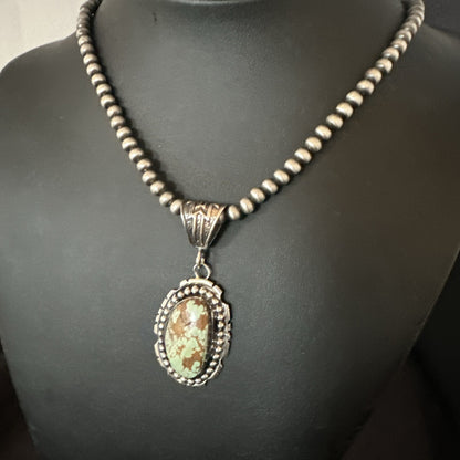 Blue Turquoise#8 Pendant Navajo Pearls Sterling Silver Necklace 18690