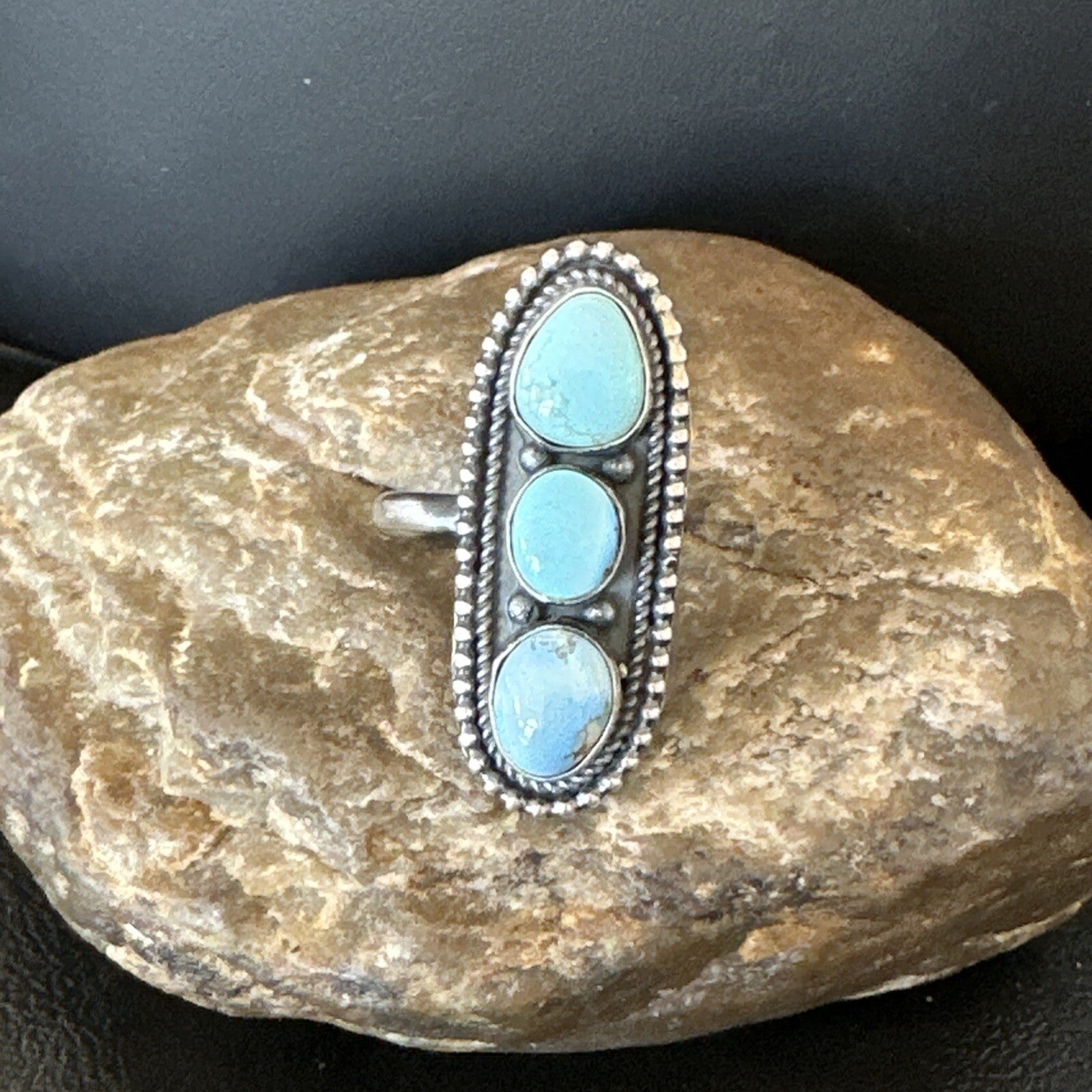 Women Blue Dry Creek Turquoise Navajo Sterling Silver Ring Sz 8 18616