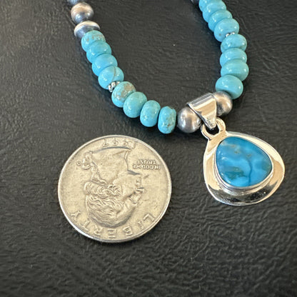WoMens Blue Kingman Turquoise Pendant Navajo Sterling Silver Necklace 21" 17978