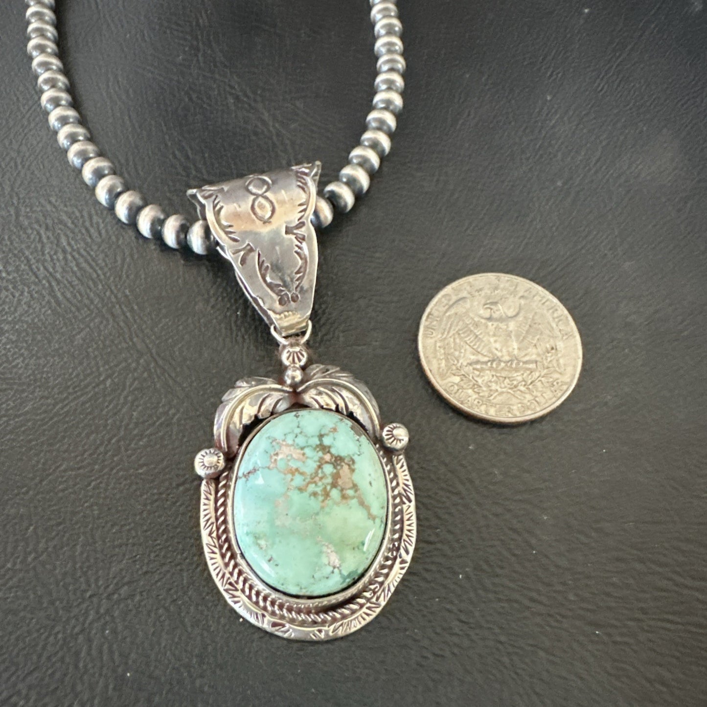 Navajo Sterling  Green Royston Turquoise Necklace Pendant 19356