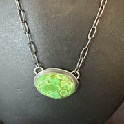Navajo Chain Green Turquoise Necklace Pendant 20" | Sterling Silver | Authentic Native American Handmade | 11839
