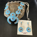Old Pawn Sunface Turquoise Zuni Squash Necklace Earrings | Sterling Silver | Authentic Native American Handmade | 19289