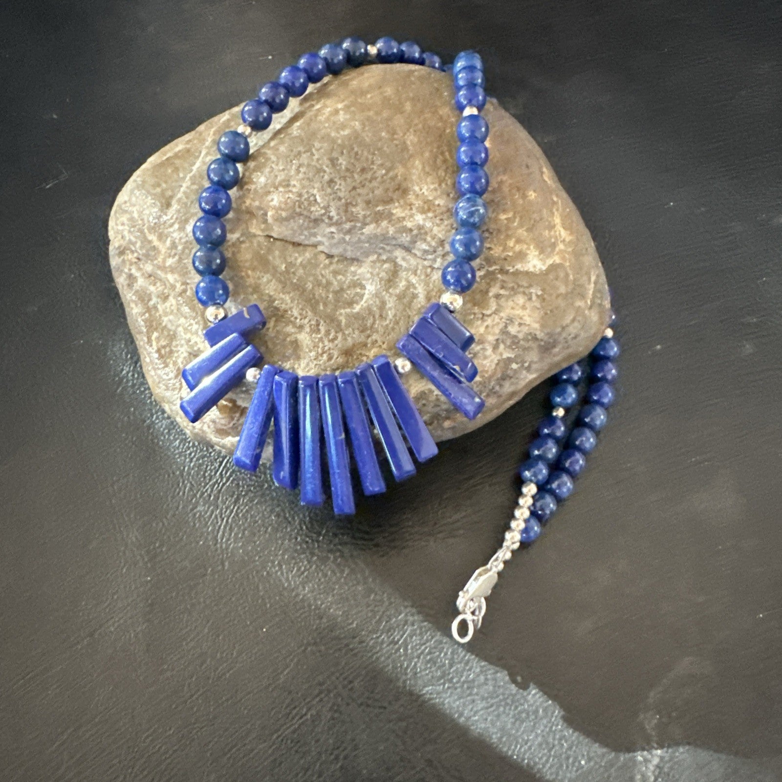 Mens Womens Blue Lapis Lazuli Sterling Silver Stick Necklace 21” 19755