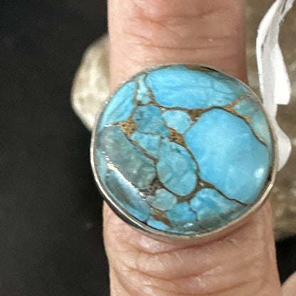 Blue Turquoise#8 Southwestern Sterling Silver Ring Size 7 19740