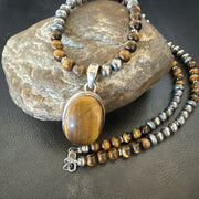 Coffee Brown Tigers Eye Pendant Necklace Southwestern | Sterling Silver | Authentic Native American Handmade | 18288