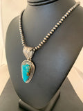 Navajo American Kingman Turquoise Necklace Pendant Set | Sterling Silver | Authentic Native American Handmade | 02992