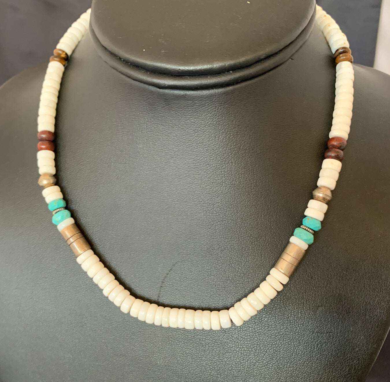Turquoise Sugilte & Howlte Navajo Beads Sterling Silver Necklace 10395