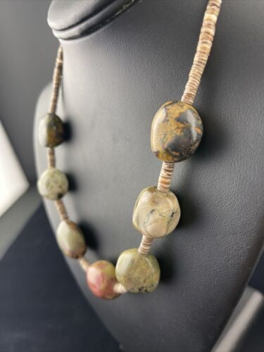 Native American Chunky Sterling Necklace Faceted Jasper Turquoise 17" 10077