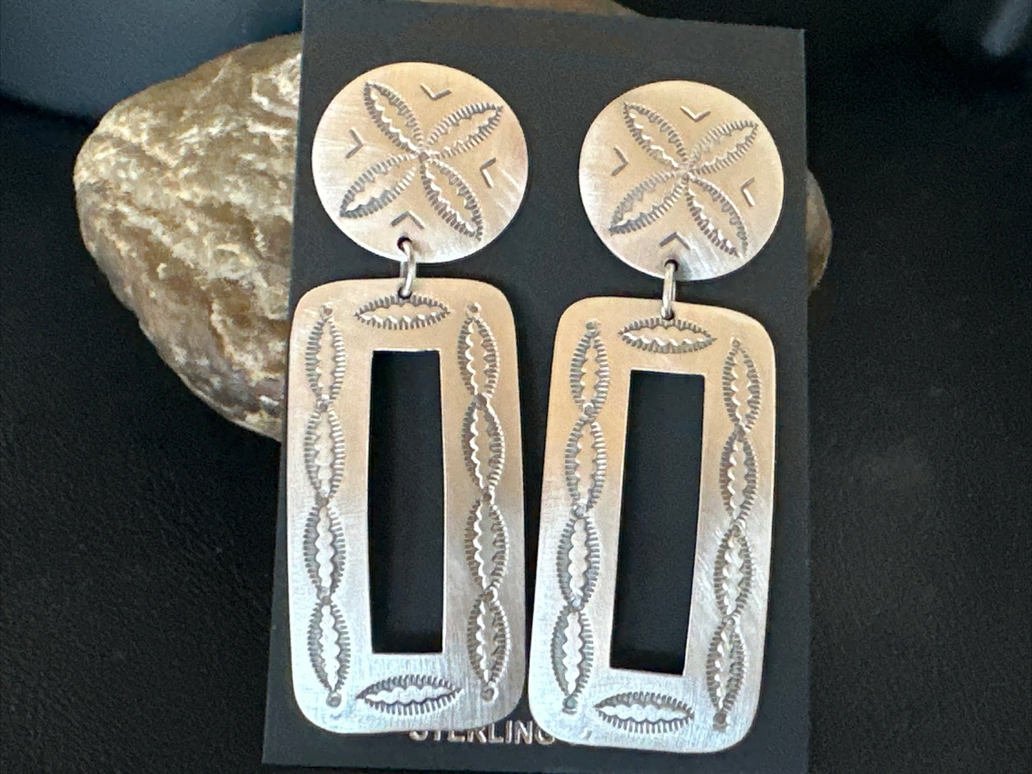Popular Navajo Stamped Sterling Silver Stamped Handmade Earrings Set 2.75" 17858