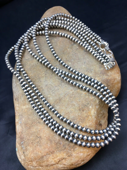 Native American Sterling Silver Navajo 4mm Bead 3 Strand 21" Necklace