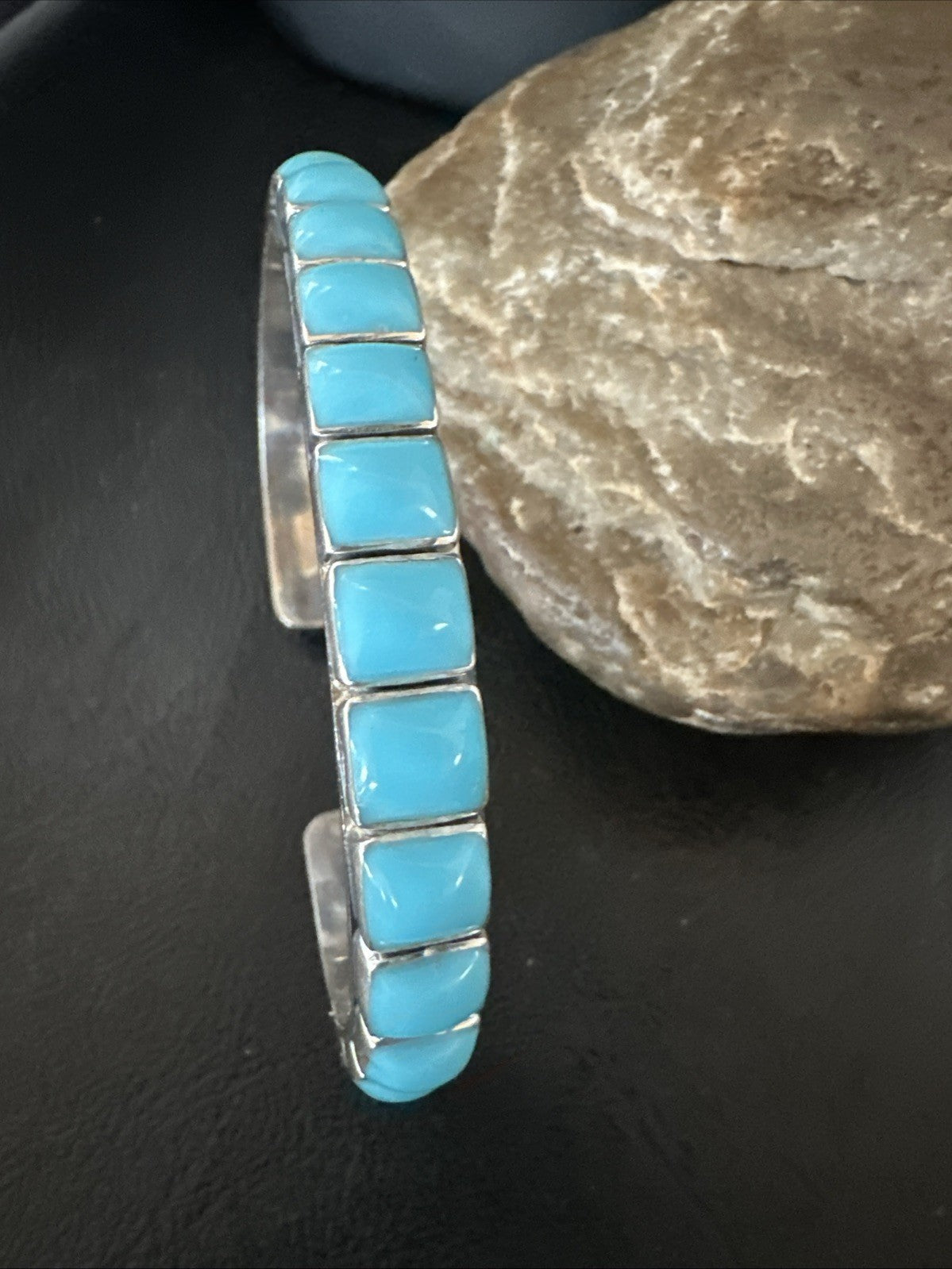 Blue Kingman SB Turquoise Navajo Sterling Silver Cuff Bracelet 8" 19070