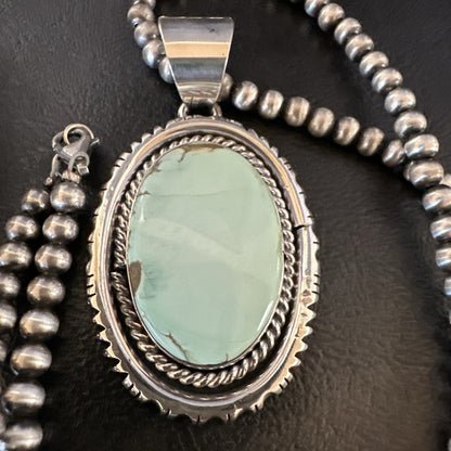 Mens Women Navajo Sterling Silver Green Turquoise Necklace Pendant 18194