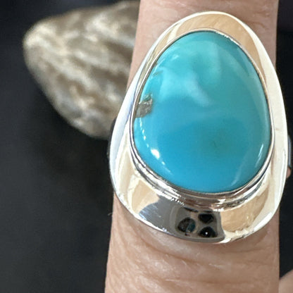 Southwestern Sterling Silver Blue Kingman Turquoise Ring Size 8 18516
