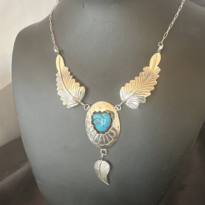 Blue Kingman Turquoise Navajo Sterling Silver Necklace Pendant 18576