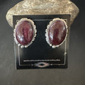 Purple Spiny Oyster Navajo Stud Post Earrings 1" | Sterling Silver | Authentic Native American Handmade | 18740