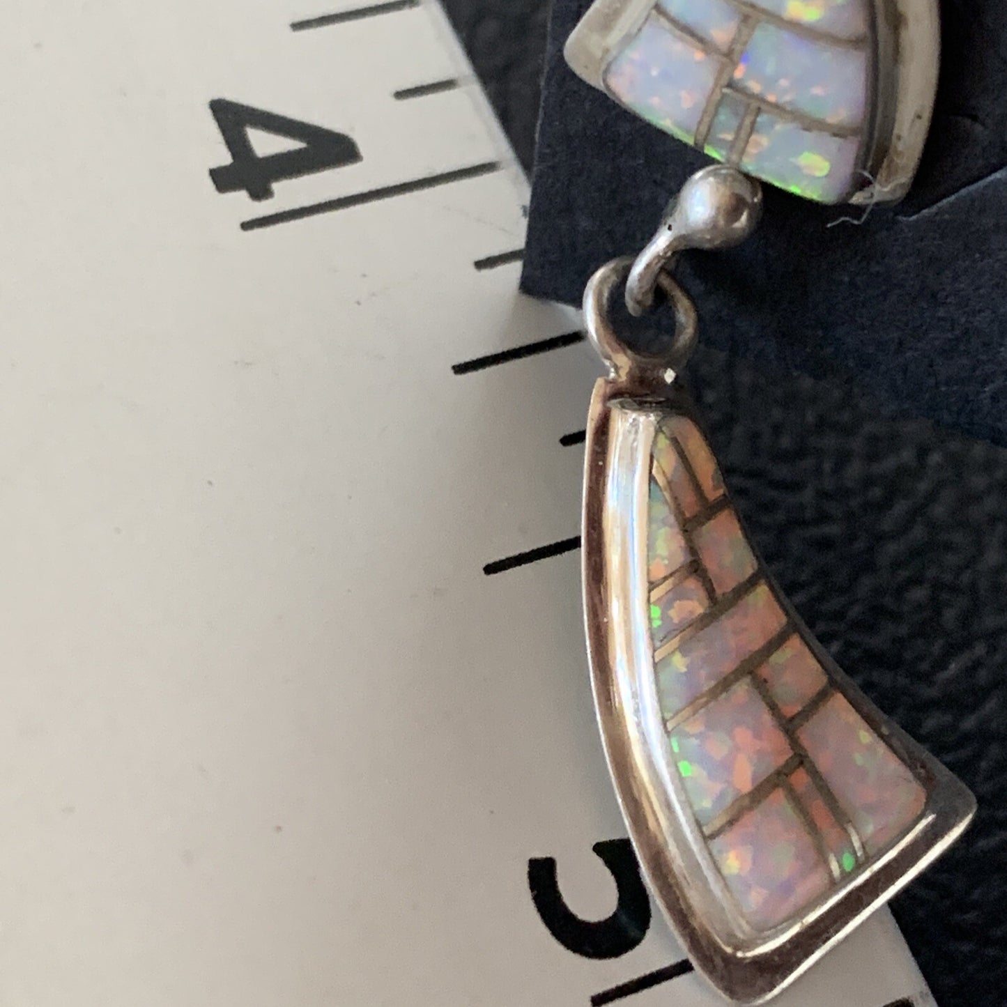 Womens White Opal Inlay Navajo Sterling Silver Dangle Post Earrings 12771