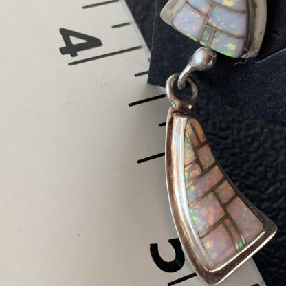 Womens White Opal Inlay Navajo Sterling Silver Dangle Post Earrings 12771