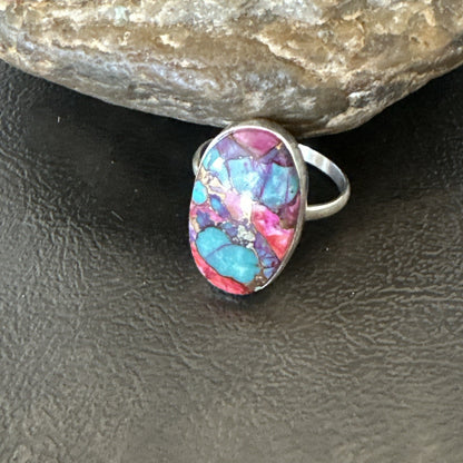 Blue Turquoise Spiny Oyster Southwestern Sterling Silver Ring Size 11 18450
