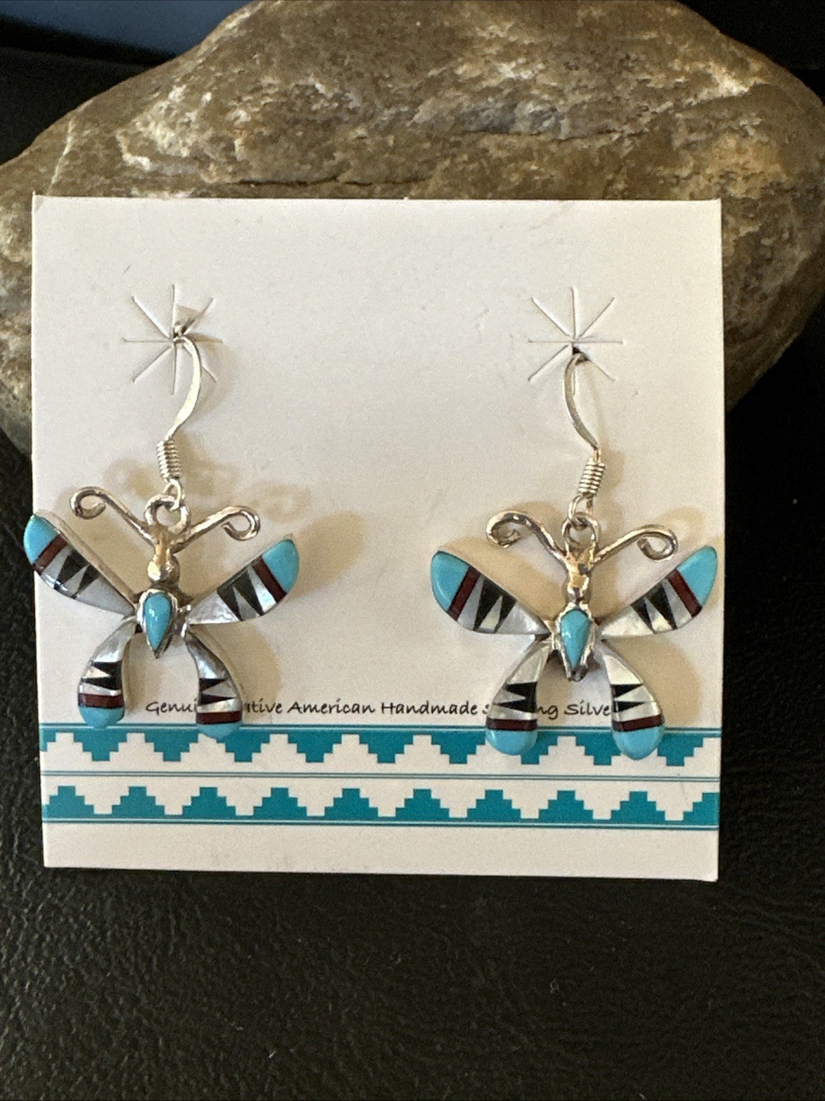 Butterfly Multicolor Turquoise MOP Inlay Sterling Silver Earrings 19815