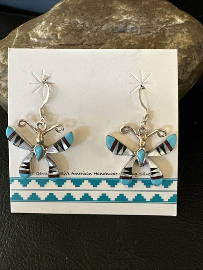 Butterfly Multicolor Turquoise MOP Inlay Sterling Silver Earrings 19815