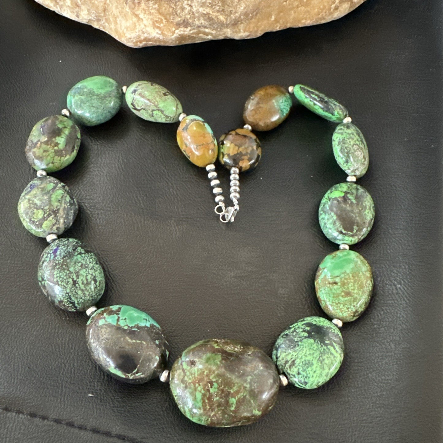 Blue Green Turquoise Chunky Navajo Sterling Silver Necklace 21” 19256