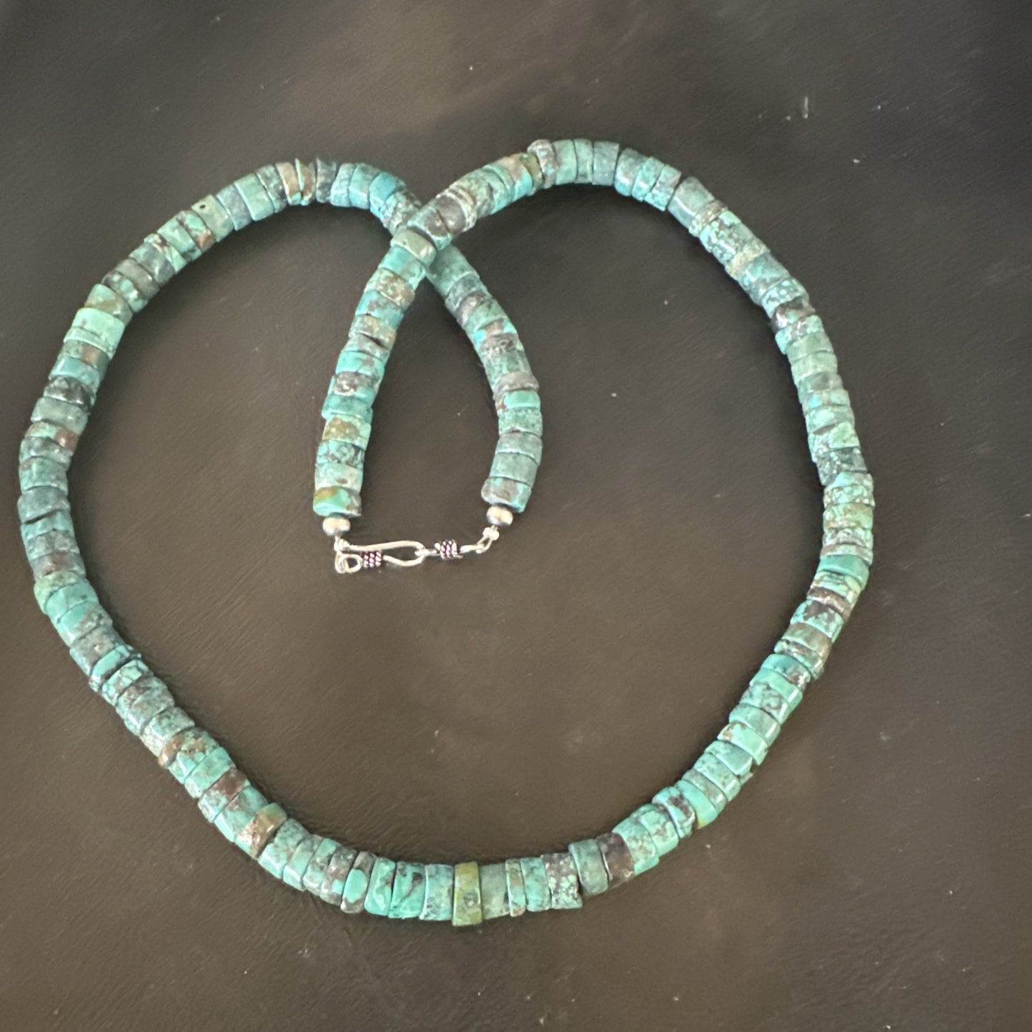 Navajo Turquoise 8mm Heishi Sterling Silver Bead Necklace 24" 19035
