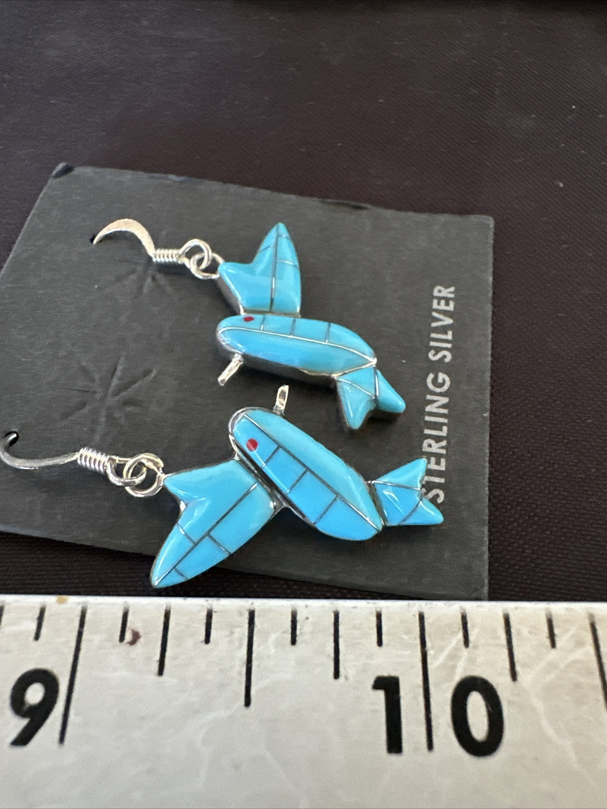 Blue Turquoise Navajo Sterling Silver Hummingbird Dangle Earrings 1424