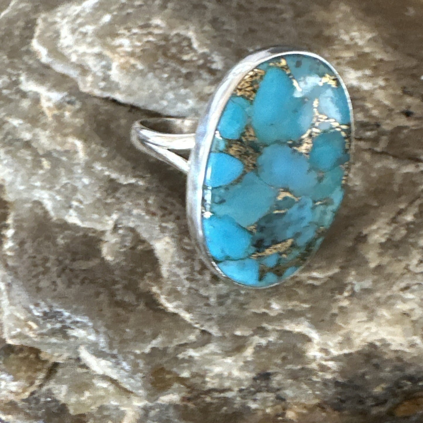 Mohave Native Navajo Sterling Silver Blue Turquoise Ring Sz 8 18243
