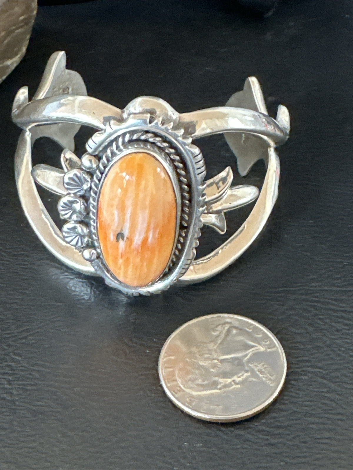 Orange Spiny Oyster Navajo Sterling Silver Cuff Bracelet 17703
