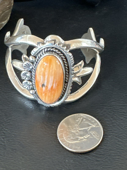 Orange Spiny Oyster Navajo Sterling Silver Cuff Bracelet 17703