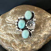 Yazzie Ring Green Turquoise Navajo Cluster Size 9 | Sterling Silver | Authentic Native American Handmade | 19208