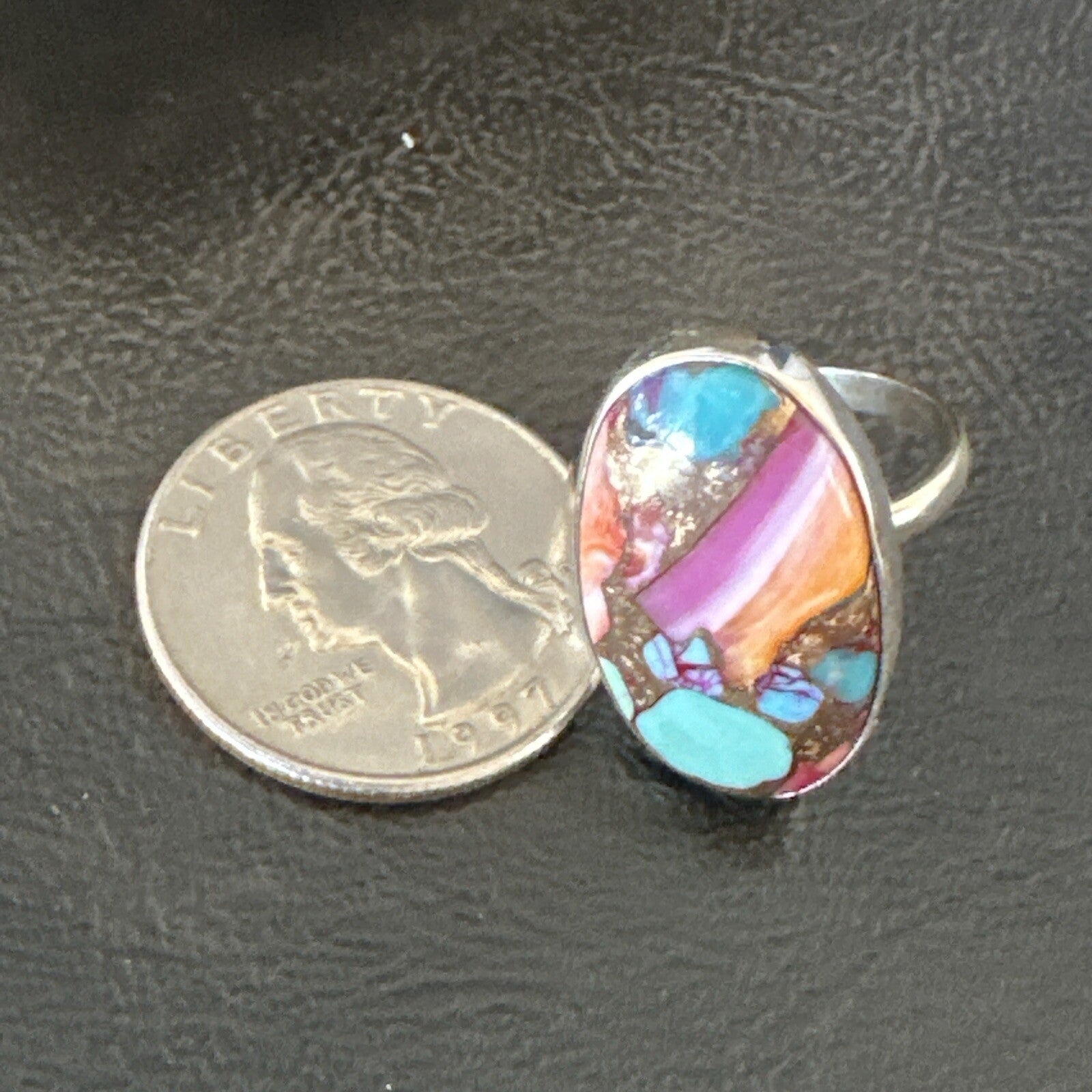 Blue Turquoise Spiny Oyster Navajo Sterling Silver Ring Size 8 18234