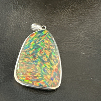 Mens Womens Multicolor Gilson Opal Navajo Sterling Silver Inlay Pendant 18611