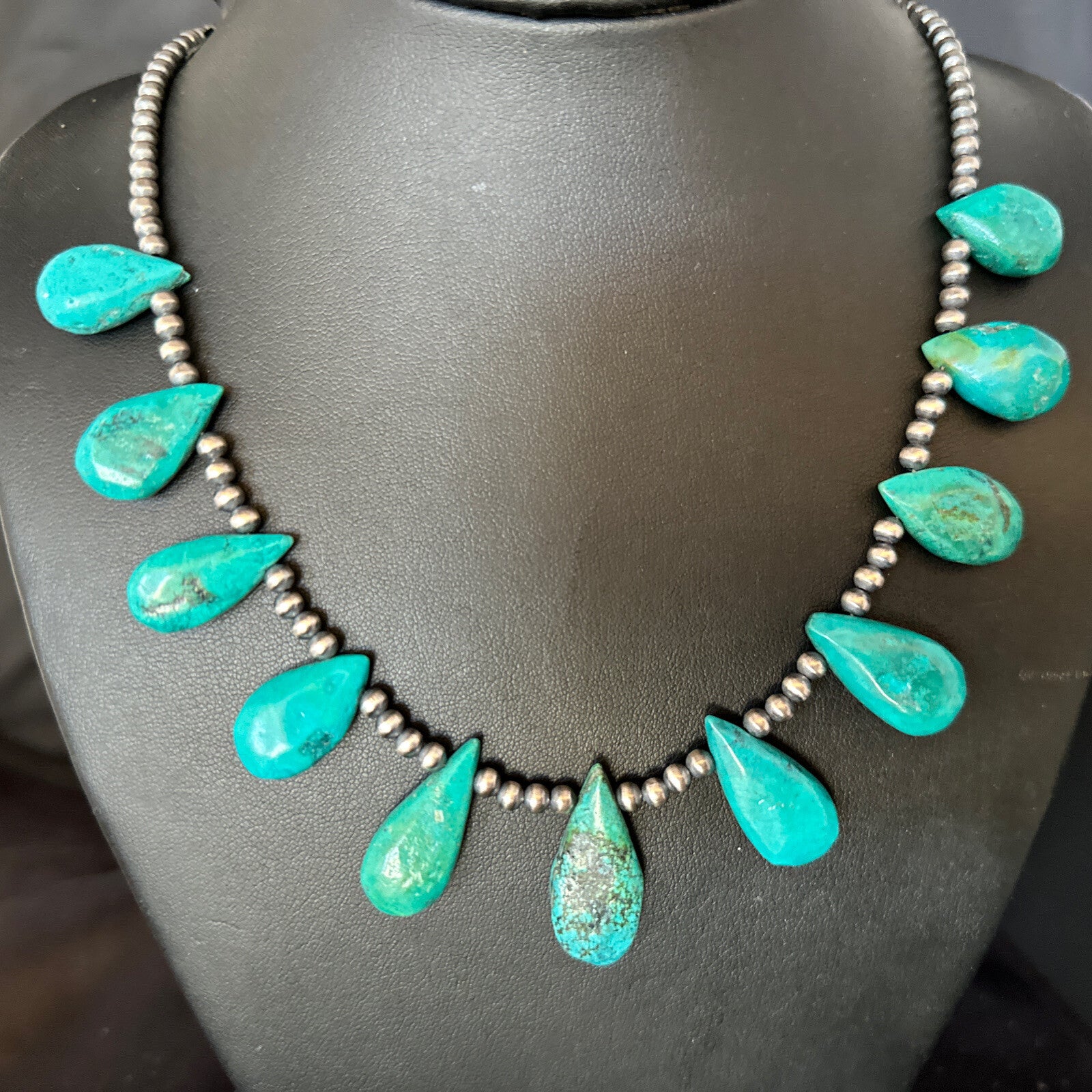 Sterling Silver Beads Blue Turquoise Necklace 14298