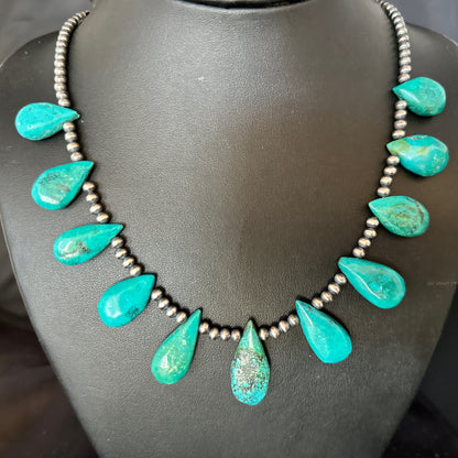 Sterling Silver Beads Blue Turquoise Necklace 14298