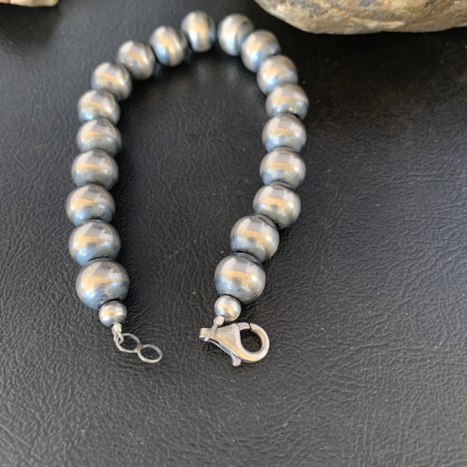 Native American Navajo 10mm Beads 7” Sterling Silver Bracelet 91007