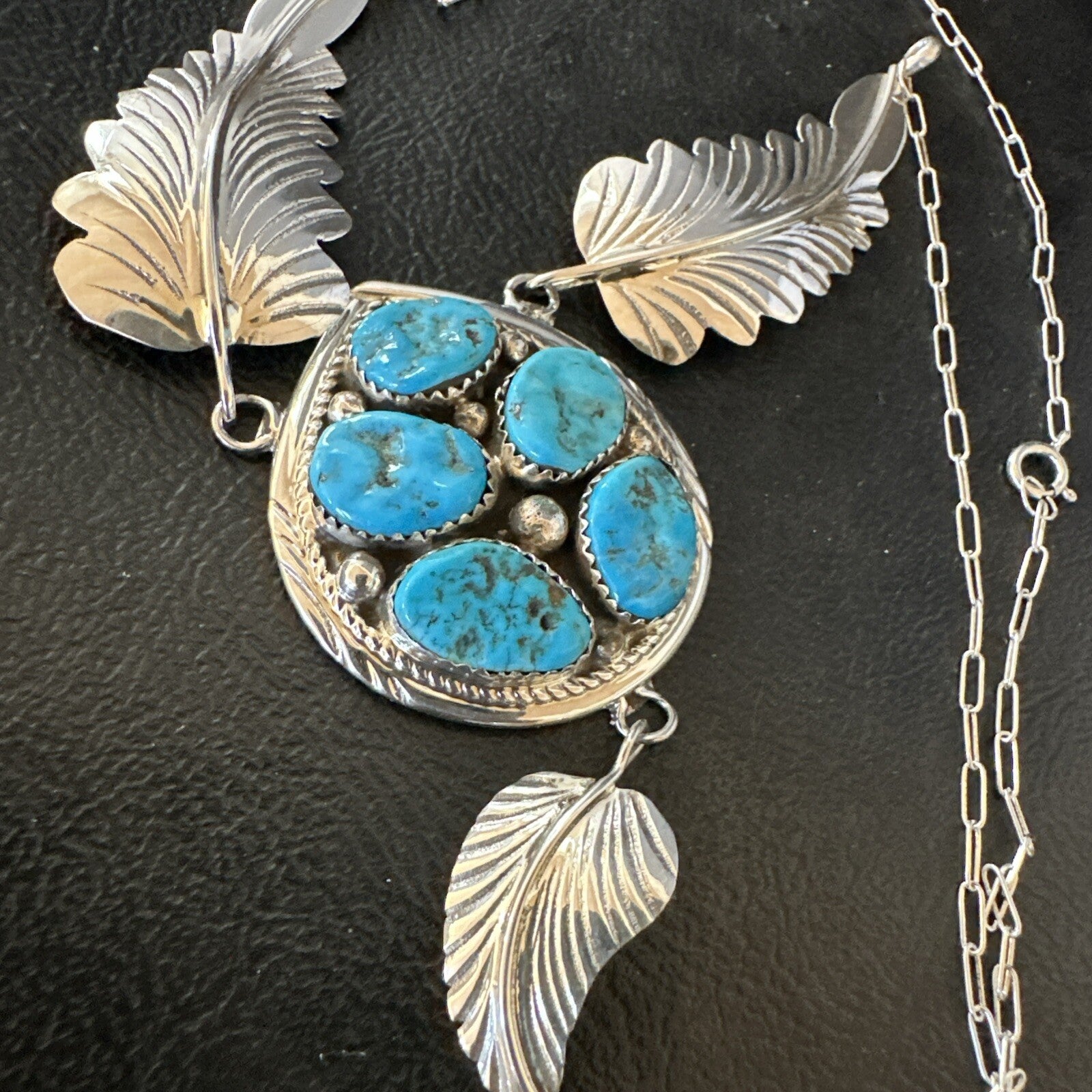 Blue Kingman Turquoise Navajo Sterling Silver Cluster Pendant 18575