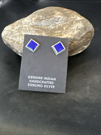 Blue Lapis Sterling Silver  Post Stud Earrings 0.25" 1063