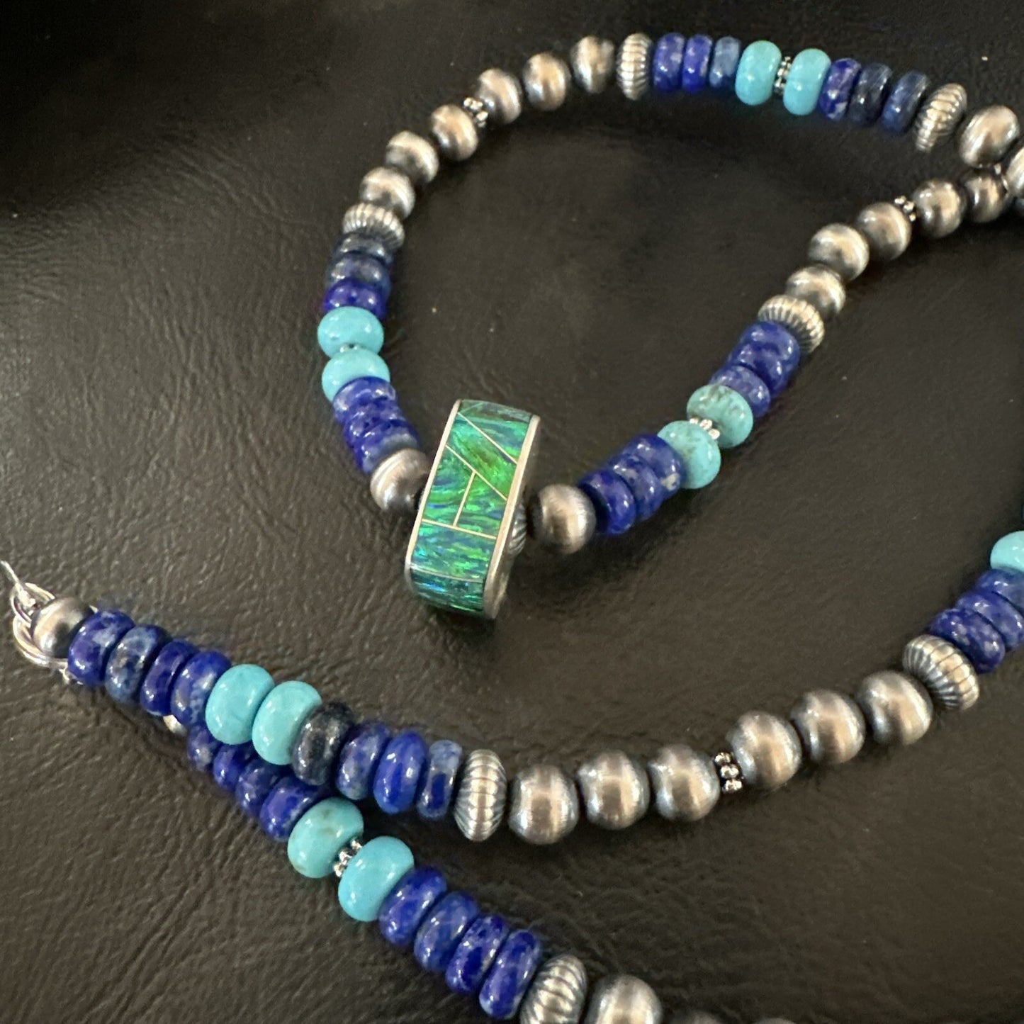 Mens Blue Turquoise Lapis Opal Pendant Navajo Sterling Silver Necklace 20" 17897