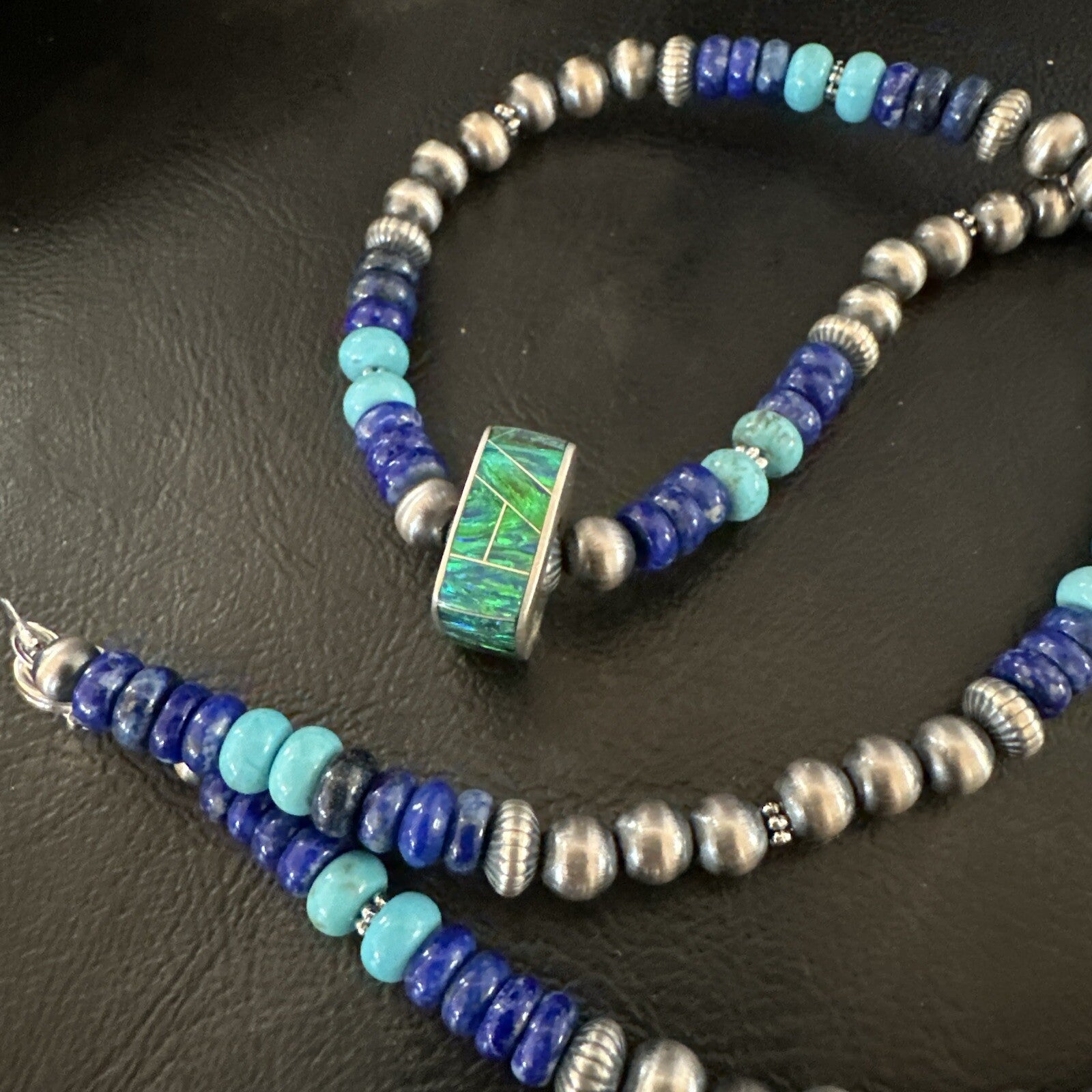 Mens Blue Turquoise Lapis Opal Pendant Navajo Sterling Silver Necklace 20" 17897
