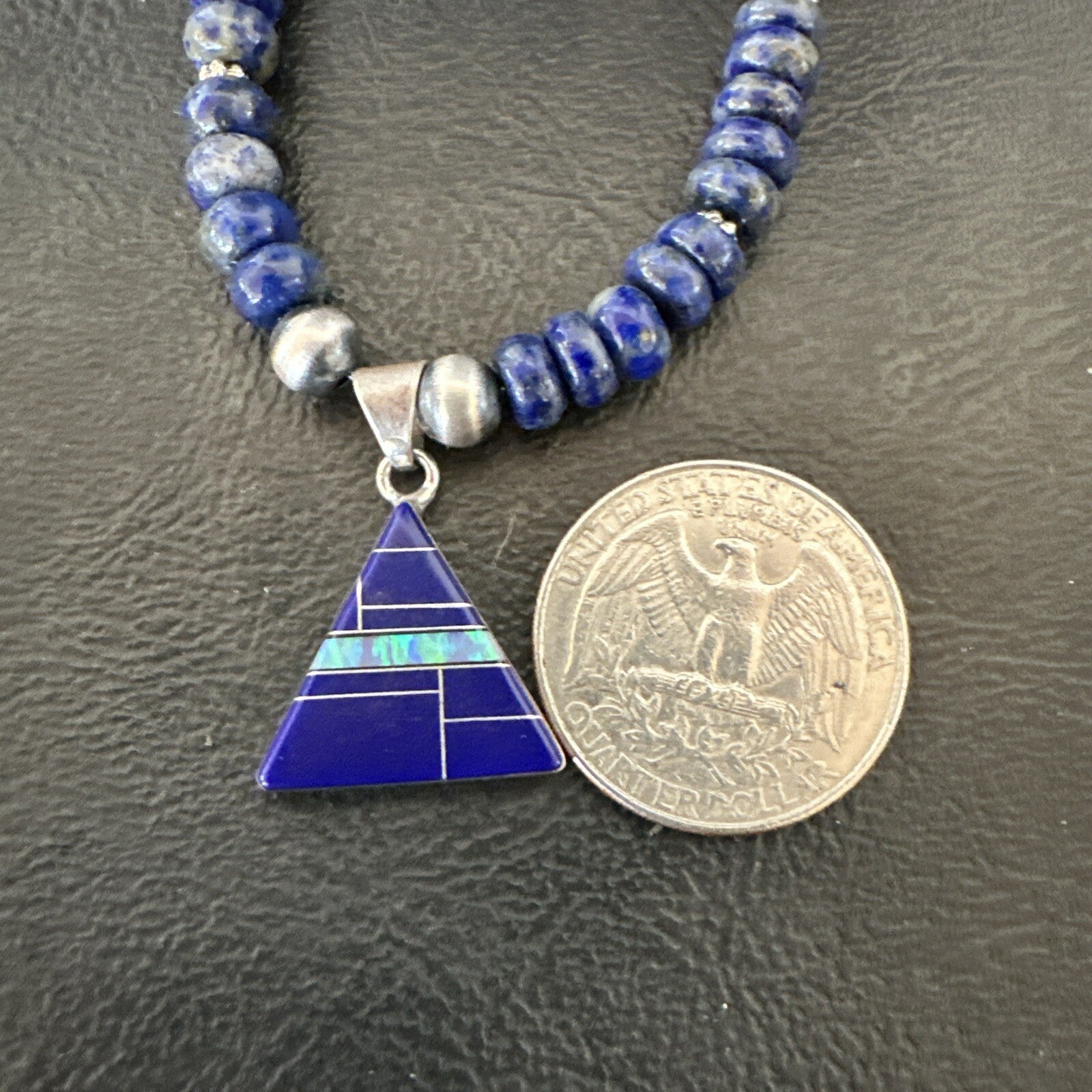 Blue~Lapis~Pendant~Navajo~Pearls~Sterling~Silver~Necklace~ 22”~18743