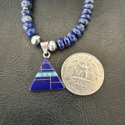 Blue~Lapis~Pendant~Navajo~Pearls~Sterling~Silver~Necklace~ 22”~18743