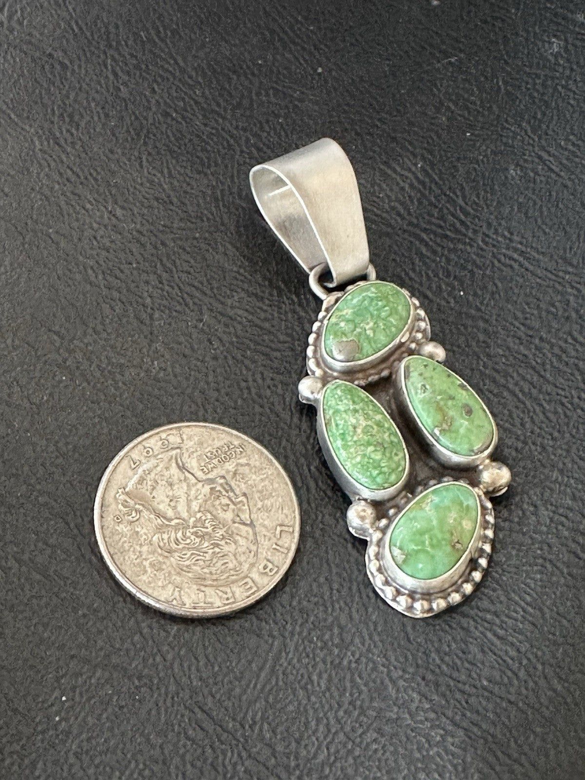Green Sonoran Gold Turquoise Navajo Sterling Silver 925 Cluster Pendant 19401