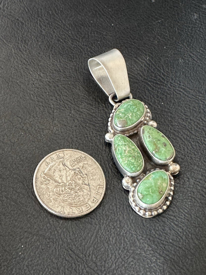 Green Sonoran Gold Turquoise Navajo Sterling Silver 925 Cluster Pendant 19401