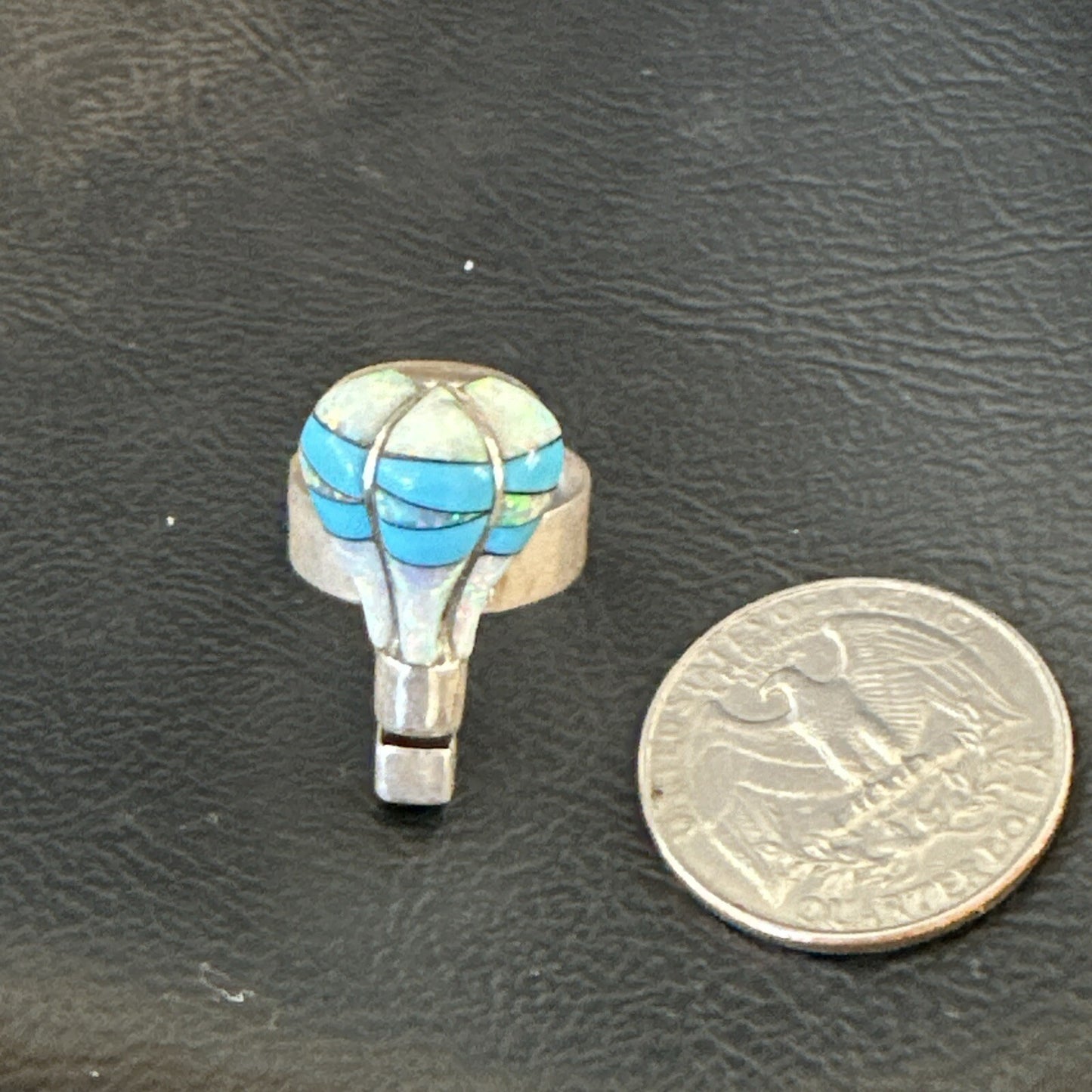 Navajo Balloon Blue Turquoise White Opal Inlay Band Ring Sz 6 18187