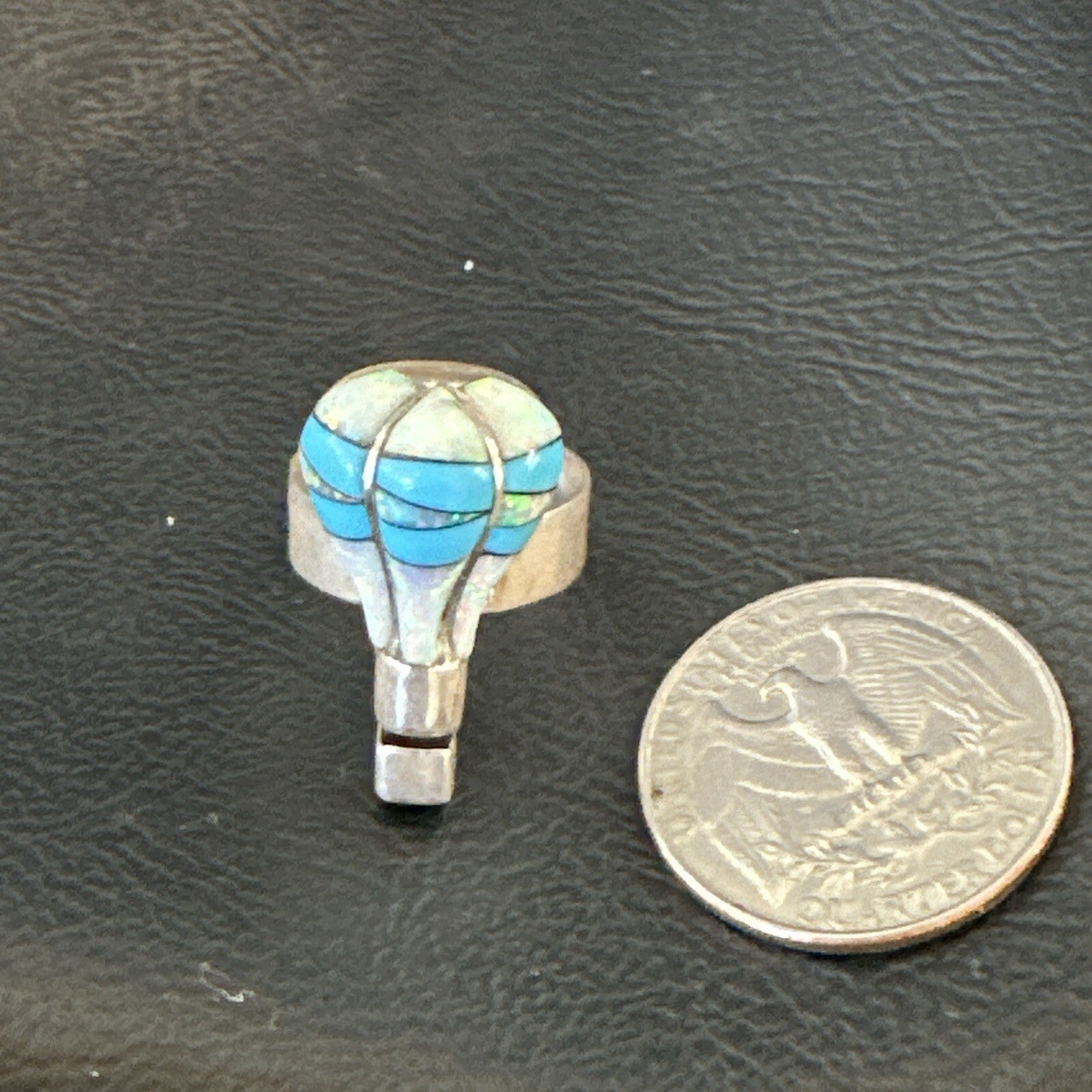 Navajo Balloon Blue Turquoise White Opal Inlay Band Ring Sz 6 18187