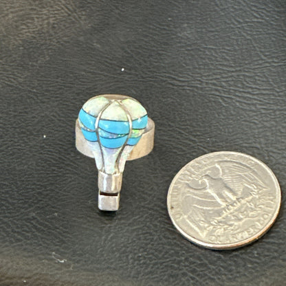 Navajo Balloon Blue Turquoise White Opal Inlay Band Ring Sz 6 18187