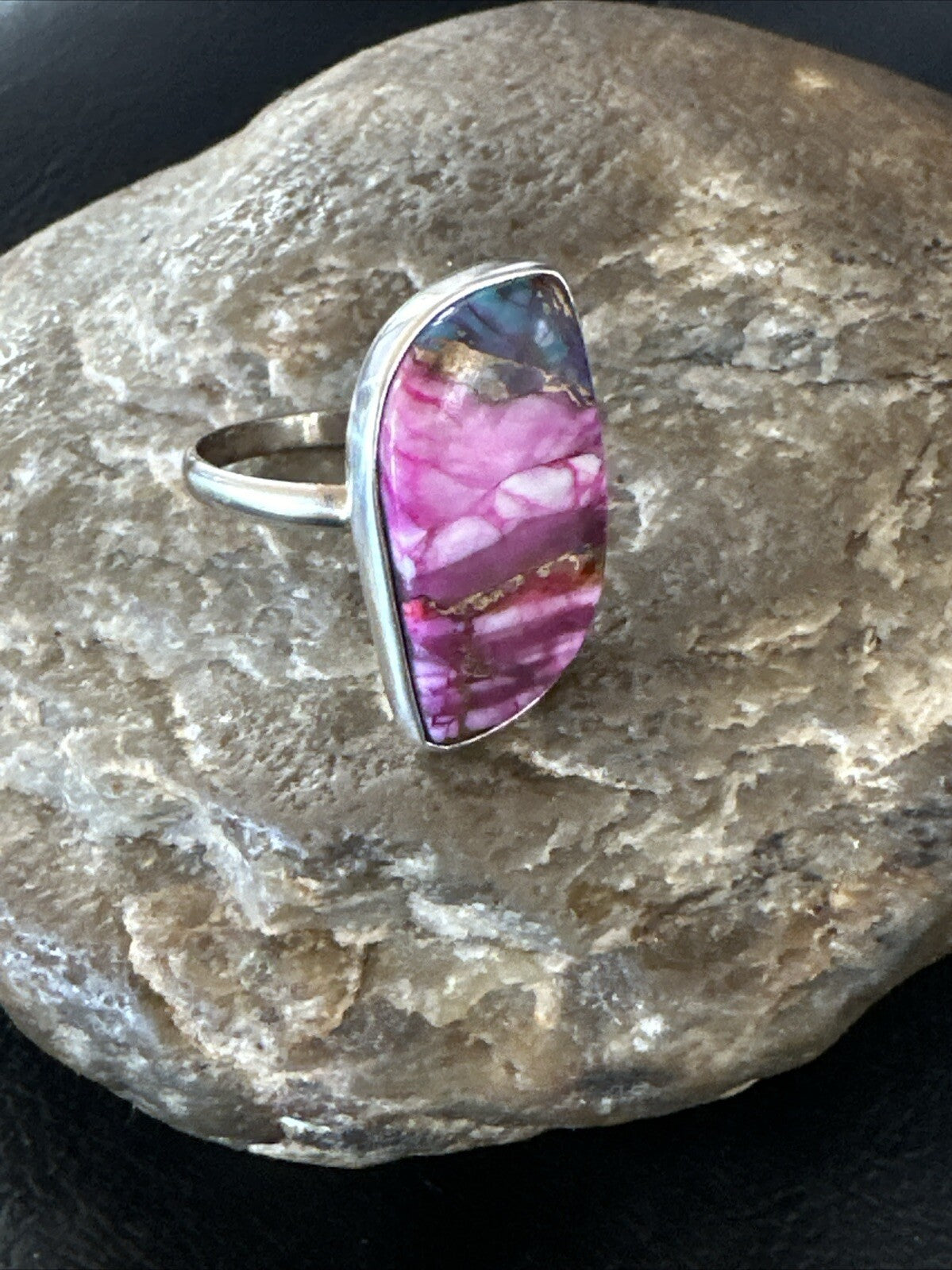 Blue Turquoise Purple Spiny Oyster Navajo Sterling Silver Ring Size 10 18202