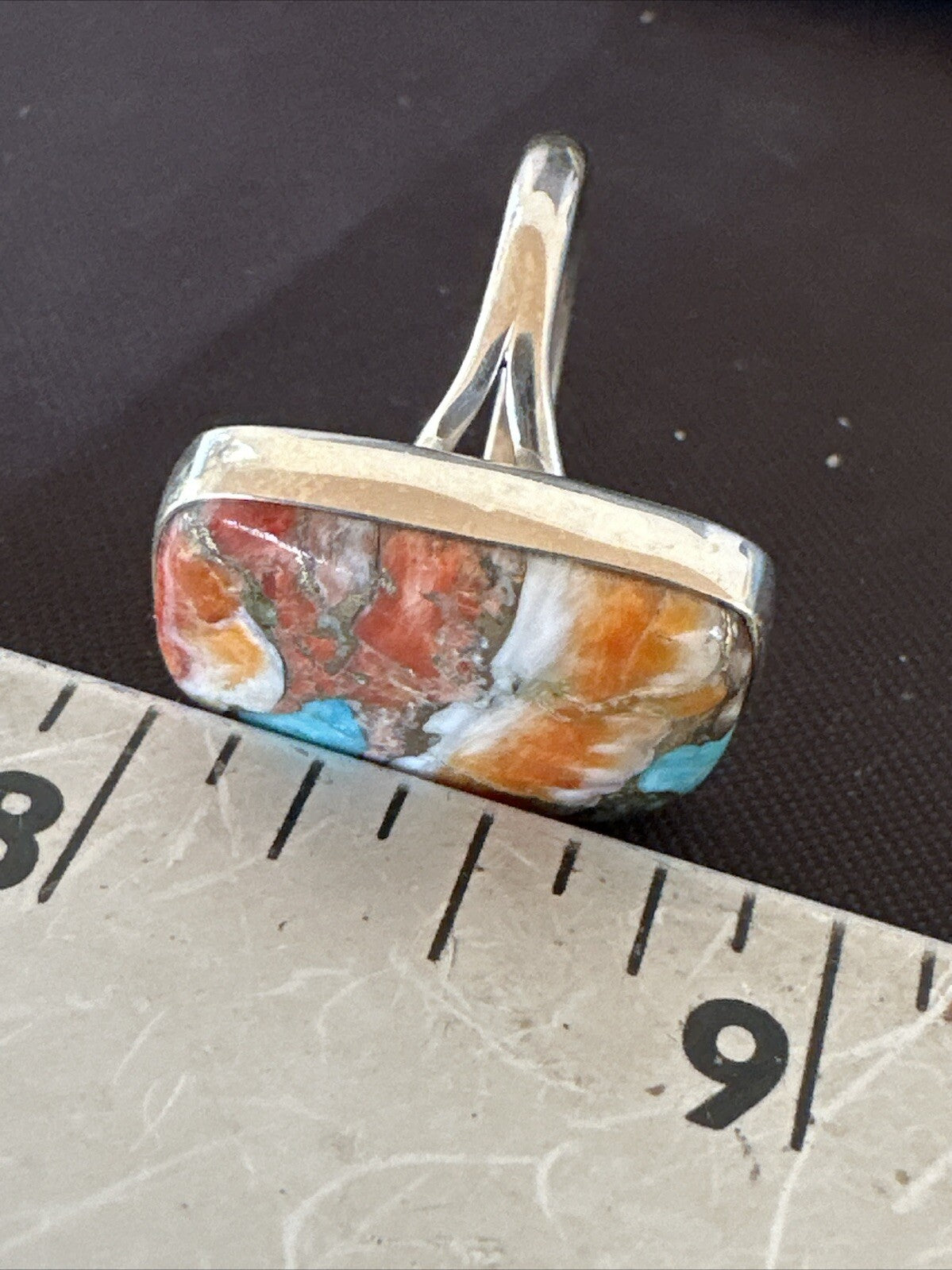 Blue Turquoise Spiny Oyster Southwestern Sterling Silver Ring Size 8 18431